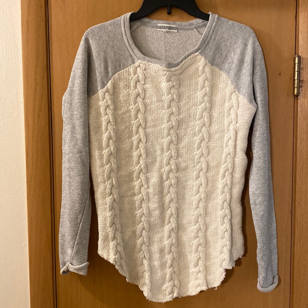 PJ Salvage Pullover Sweater Sweatshirt Cable Knit Gray Cream Size Small